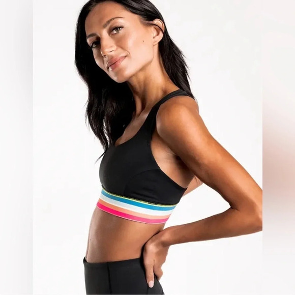 New IVL Collective Rainbow Stripe Sports Bra Size 10 L Black Maize Crossback - Picture 4 of 8